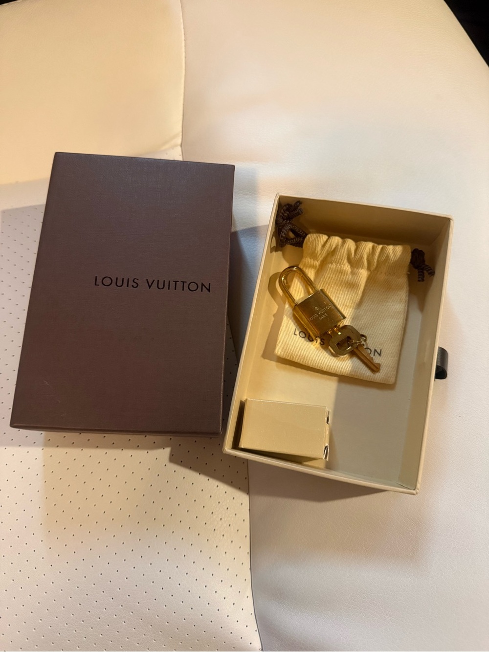 Louis Vuitton Gold Padlock and Key Set with Pouch